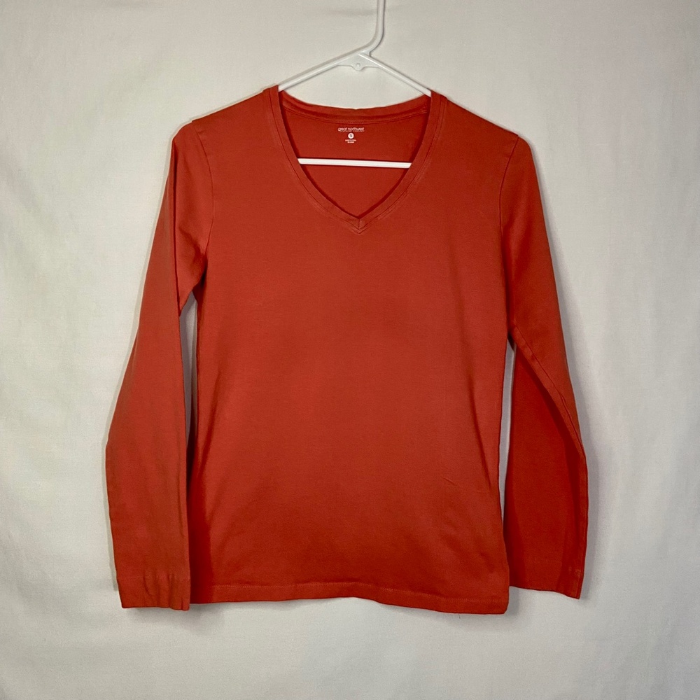 Orange Long Sleeve V-neck T-shirt Size Small Great Northwest